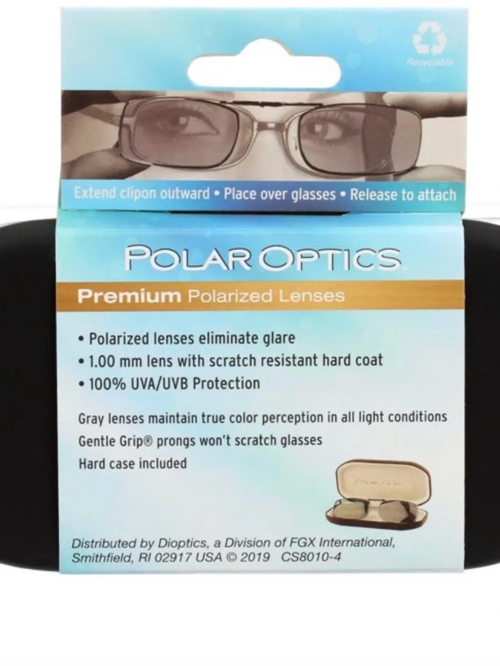Polar Optics Premium Polarized Flip up DK Gray Square ClipOn Sunglasses 56 Rec N